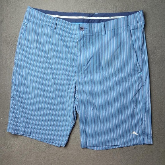 Tommy Bahama Shorts Mens 38 Blue 10" Striped Performance Golf Chino Quick Dry - Picture 1 of 9